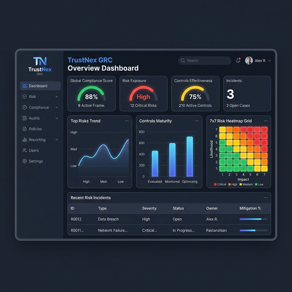 TrustNex GRC Dashboard Mockup